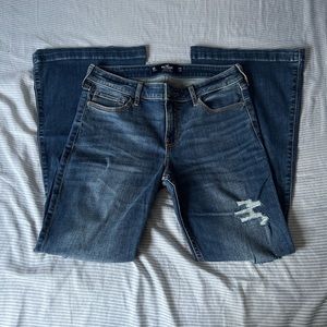 hollister medium wash ripped flare jeans